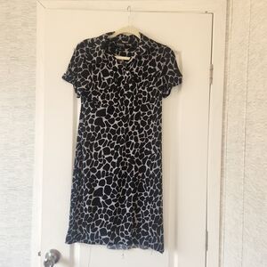 Enfocus Studio Black & White Printed Short Sleeve Midi Dress 6 Euc